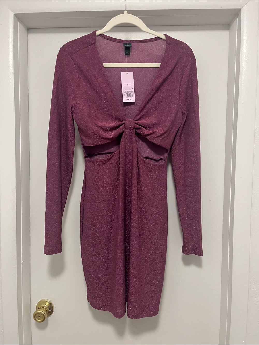 Wild Fable Plum Twist-Front Long Sleeve Dress